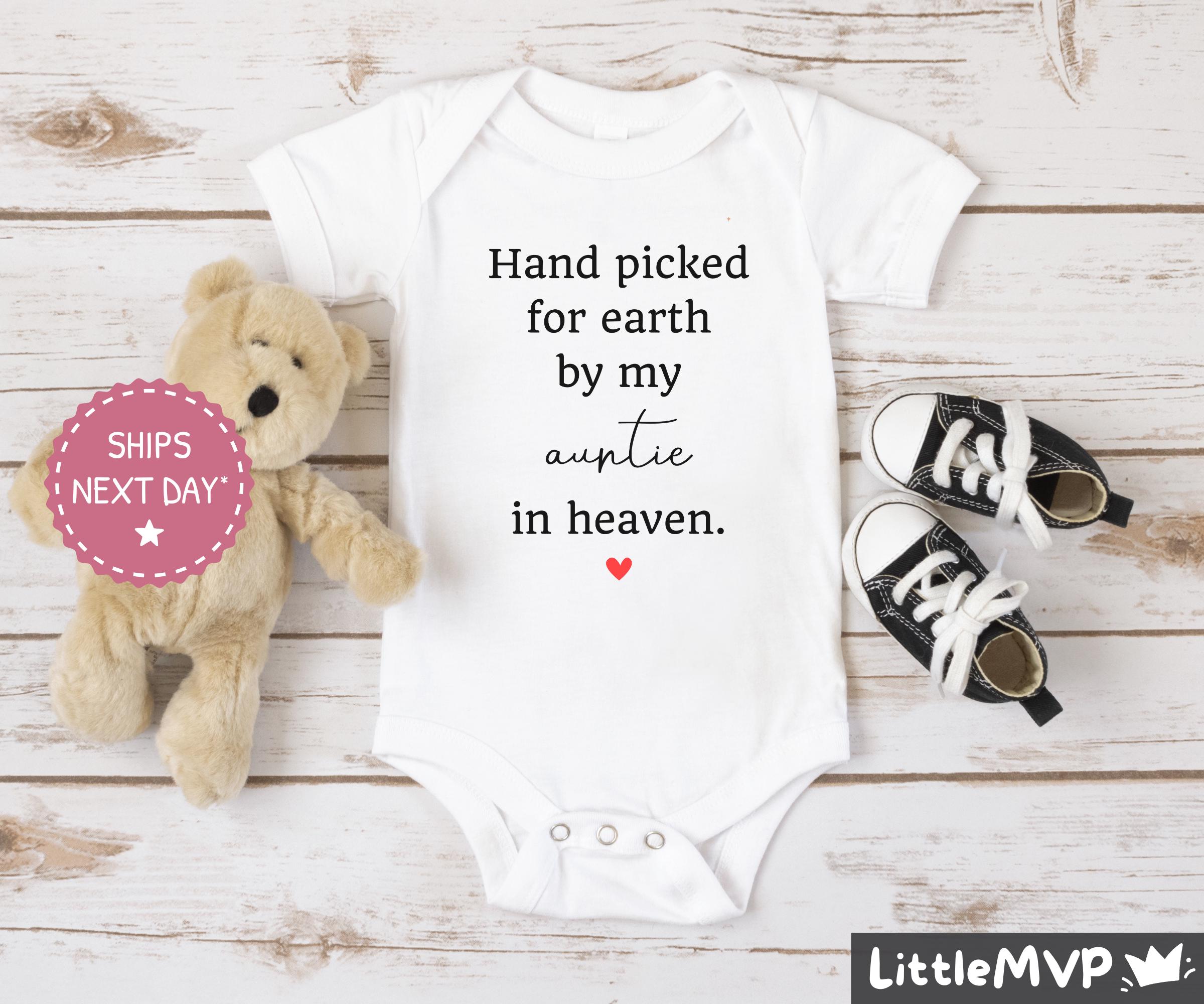 Handpicked for Earth by Auntie in Heaven Baby Onesie® - Cute Baby Shower Gift - Personalized Baby Onesie - Baby Shower Outfit
