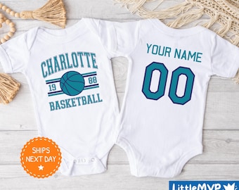Mono de baloncesto Charlotte® - Bebé de baloncesto Charlotte - Bebé niño Charlotte - Bebé niña Charlotte - Baby Shower Charlotte