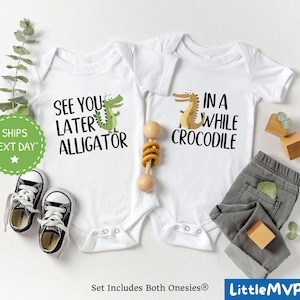 Twin Onesie® Set - See You Later Alligator - In A While Crocodile - Twin Onesies® - Funny Cute Twin Baby Outfit - Best Friend Baby Twin Gift