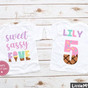 Ice Cream Birthday Shirt - Sassy Sweet Five - 5th Birthday Shirt - Ice Cream Birthday - Girls Ice Cream Birthday Shirts - Fifth Birthday