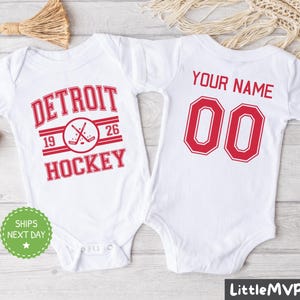 Detroit Hockey Onesie® - Personalized Hockey Bodysuit - Cute Hockey Onesie® - Detroit Baby Shower