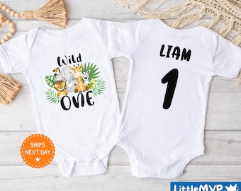 Wild One Birthday Onesie® - 1-årsdagsoutfit - Safari djungel zoo djurtema - Safari Bodysuit - Barnfesttröja - Första födelsedagspresent