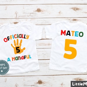 Boys 5th Birthday Shirt - Officially a Handful Shirt - Fifth Birthday Shirt - Birthday Boy Shirt - Birthday Party Shirt
