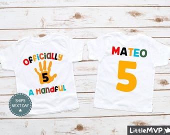 Boys 5th Birthday Shirt - Officially a Handful Shirt - Fifth Birthday Shirt - Birthday Boy Shirt - Birthday Party Shirt
