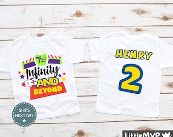 Twee Infinity and Beyond verjaardagsshirt - Buzz Birthday - Woody Birthday - jongens 2e verjaardagsshirt - verjaardagsshirt - jongens tweede verjaardag