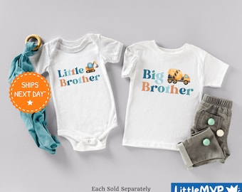 Big Brother Little Brother - Sibling Shirts - Kids Gift - Matching Shirts - Custom Baby Outfit - Pregnancy Reveal - Construction Theme