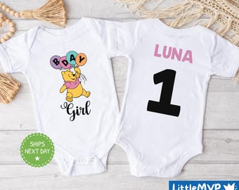 Mono clásico de cumpleaños de Winnie The Pooh para niña - Traje de cumpleaños de Winnie The Pooh - Camiseta de primer cumpleaños de oso Pooh - Camiseta de oso para bebé