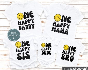 One Happy Dude Birthday Shirt - 1st Birthday - Smiley Face Outfit - Mommy and Me - Family Matching Tees - One Happy Family