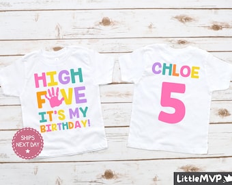 Camiseta de quinto cumpleaños para niñas - Camiseta de hola cinco - Camiseta de quinto cumpleaños - Camiseta de cumpleañera - Camiseta de fiesta de quinto cumpleaños - 5 años