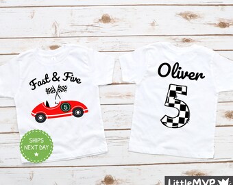 Fast and Five Racecar Birthday Tee - 5th Birthday Shirt - Racing Birthday Boy Tee - Race Car Birthday Party - Racecar T-Shirt