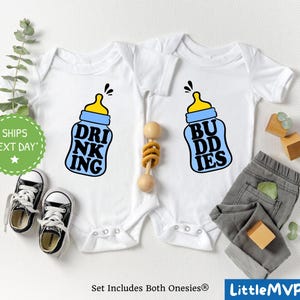 Twin Baby Onesie® Set - Funny Twin Onesies - Drinking Buddies - Gender Neutral Twin Baby Gift - Cute Best Friend Twin Bodysuit
