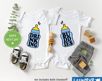 Ensemble grenouillère pour bébé jumeau - grenouillères pour jumeaux rigolotes - copains buveurs - cadeau pour bébé jumeau non sexiste - adorable body pour jumeau meilleur ami