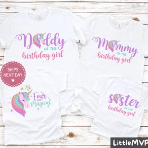 Unicorn Matching Family Birthday Shirts - Unicorn 4th Birthday Shirt - Unicorn Party - Family Unicorn Birthday Shirts - Girls 4th Birthday