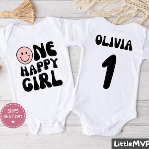 One Happy Girl Birthday Onesie® - 1st Birthday Outfit - Smiley-Gesicht - One Cool Girl - Passender Familiengeburtstag - Girl Erster Geburtstag