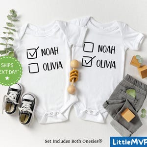 Baby Name Twin Onesie® Set - Funny Custom Twin Outfit - Cute Best Friend Twin Baby Onesies® - Baby Shower Gift - Family Matching Set