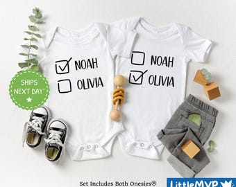 Nom de bébé grenouillère pour lits jumeaux - tenue rigolote personnalisée pour jumeaux - grenouillères jumelles mignonnes, meilleure amie - cadeau baby shower - ensemble familial assorti