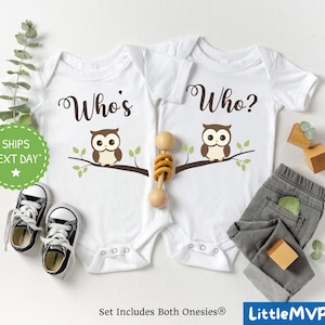 Who is Who Twin Baby Body® Set - Lustige Eulen Shirts - Bester Freund Zwilling Baby Outfit - Süßes Zwillings Baby Geschenk - Zwillings Baby Onesies®