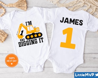 Construction Birthday Shirt - I'm One and Digging It - Boys Birthday Shirt - 1st Birthday Shirt - Construction Birthday Party
