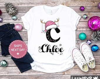 Personalized Girl Name Christmas T-Shirt - Customized Girls Christmas Shirt - Christmas Youth T-Shirt - Monogrammed Christmas T-Shirt