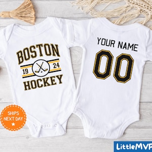 Boston Hockey Onesie® - Personalized Hockey Bodysuit - Cute Hockey Onesie® - Boston Baby Shower