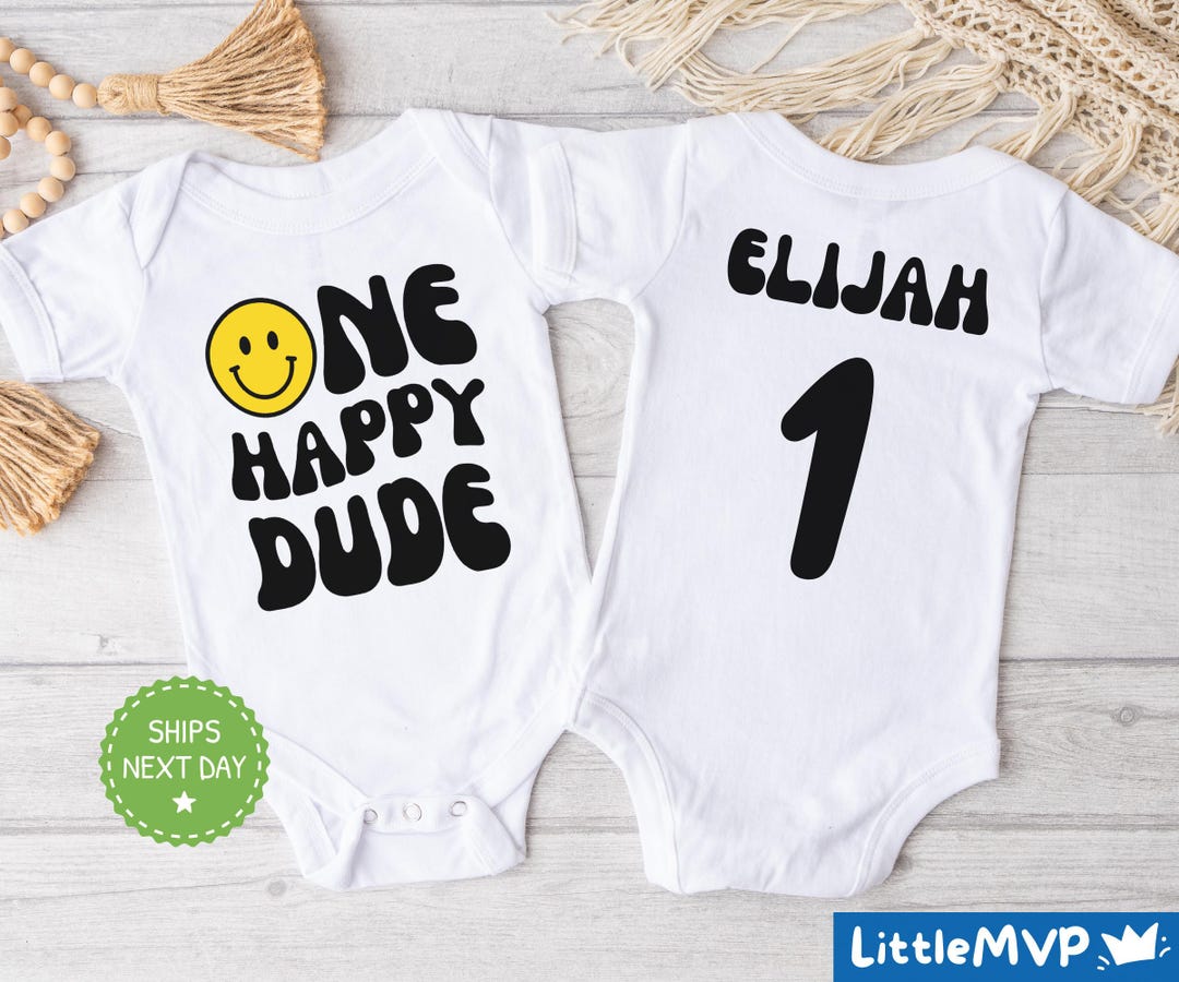 One Happy Dude Birthday Onesie® - 1st Birthday Outfit - Smiley Face ...
