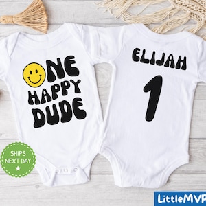 One Happy Dude Birthday Onesie®  - 1st Birthday Outfit - Smiley Face - One Cool Dude - Matching Family Birthday - Boy First Birthday