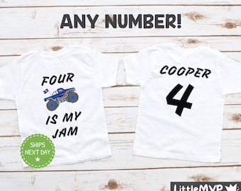 Monster Truck Birthday Shirt - 4th Birthday Shirt - Boys Truck Birthday - Monster Truck Party Outfit - Four Is My Jam - Four Outfit