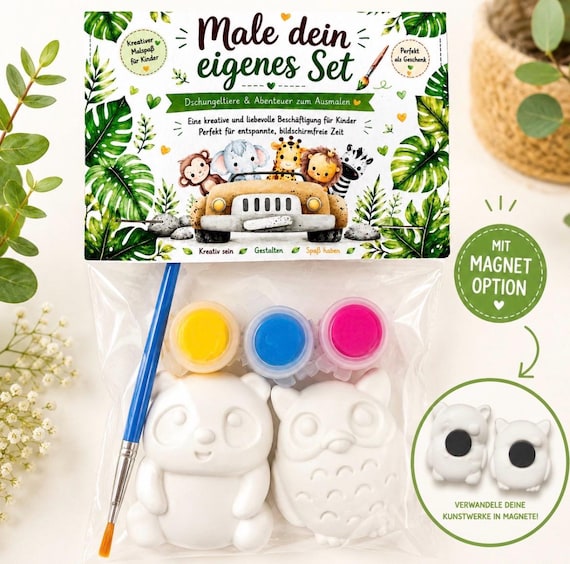 Paint Your Own Jungle Animal Kit | Safari Painting Kit for Kids | DIY Plaster Craft | Personalized Party Favor | Magnet | Creative Gift