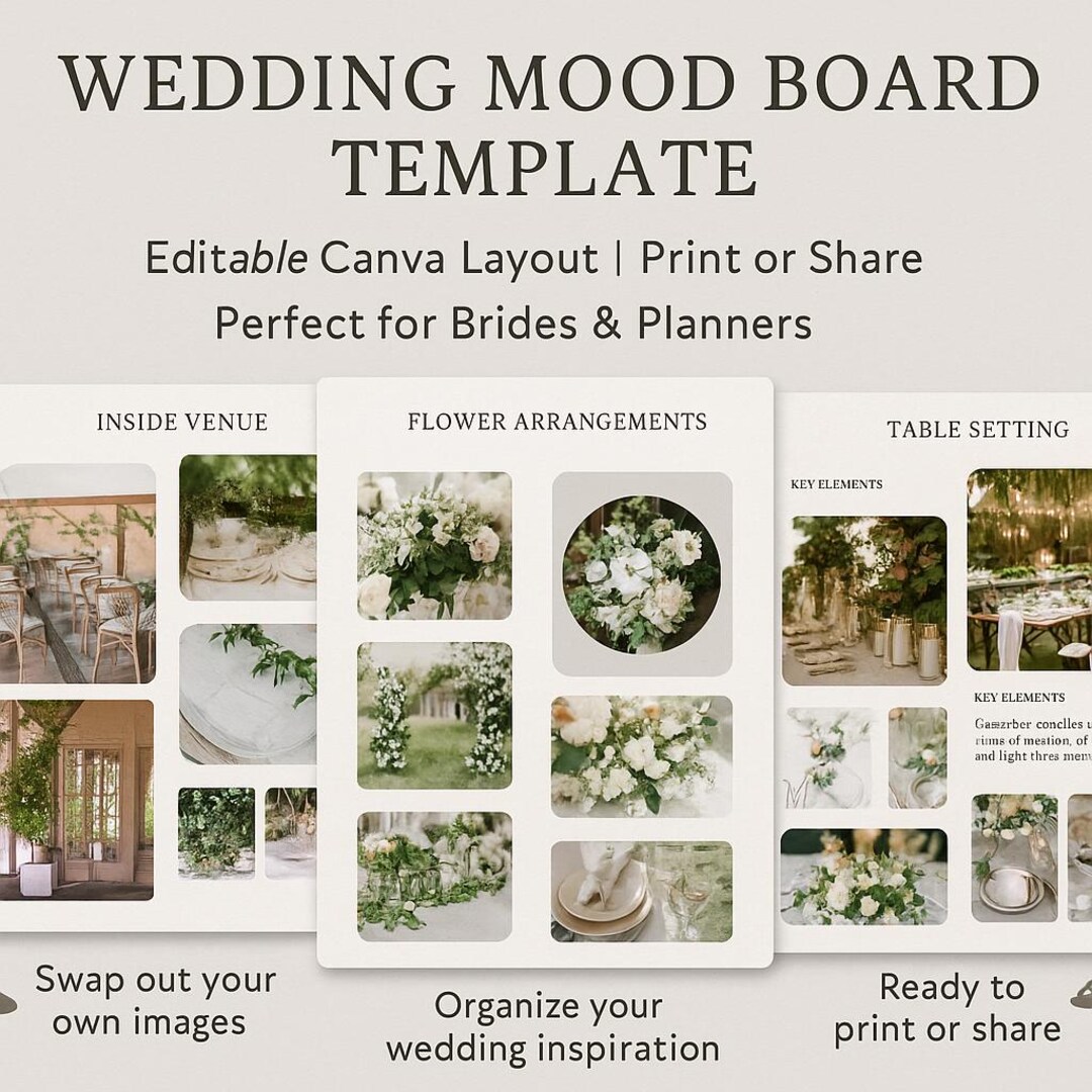 Editable Wedding Mood Board Template | Canva Bridal Planner (PDF ...