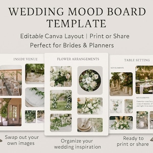 Plantilla de tablero de inspiración para bodas / Tablero de inspiración nupcial editable en Canva / Planificador de bodas imprimible en PDF