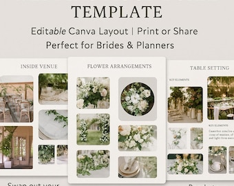 Plantilla editable de mood board para bodas / Planificador nupcial de Canva (PDF)