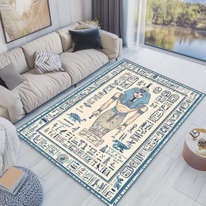 Egypt Rug, Egyptian Rug, Anubis Rug, Egypt Themed Rug, Ancient Rug, Egyptian Patterned Rug, Egyptian Style Rug, Hieroglyph Rug, Egypt Decor