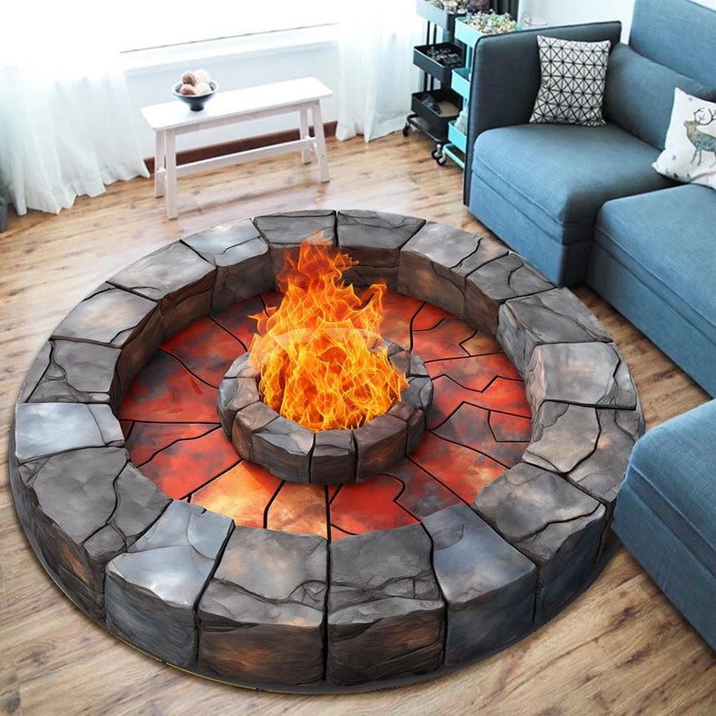 Fire Rugs Custom 3D Fire Illusion Rug: Modern Round Carpet (24 Inches) - Etsy