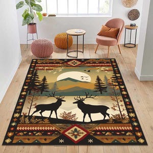 American Indian Style Rug, Wildlife Rug, Native Rug, Deer Rug, Natural Rug, Patterned Rug, Vintage Rug, Design Rug, Area Rug, Printed Rug