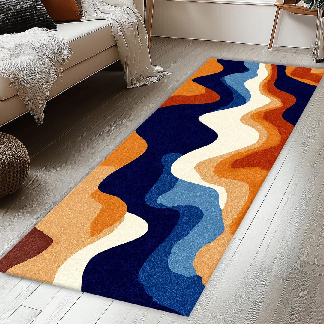 Contemporary Pattern Runner Rugs Wave Pattern Runner Rug, Mid Century Modern Style - Etsy
