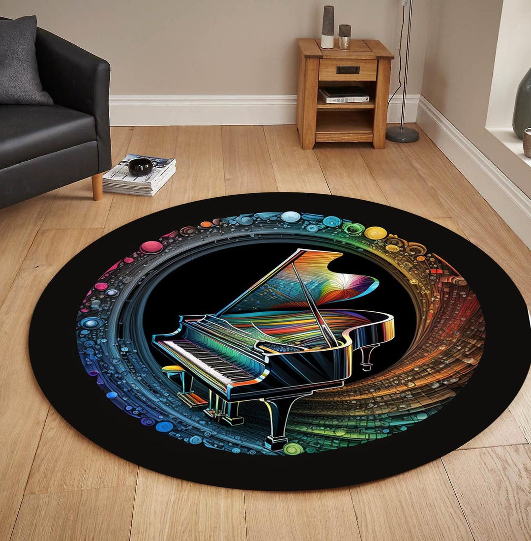 Circle Music Rug Floral Piano Round Rug: Colorful Music Room Decor - Etsy