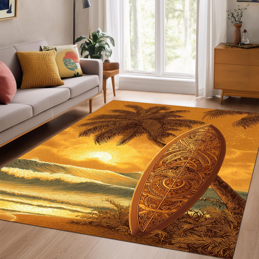 Polynesian Tattoo Surfboard Area Rug - Hawaii Theme - Etsy