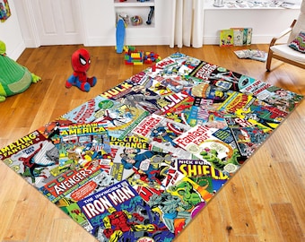 Comic Book Collage Rug: Superhero Fan Gift