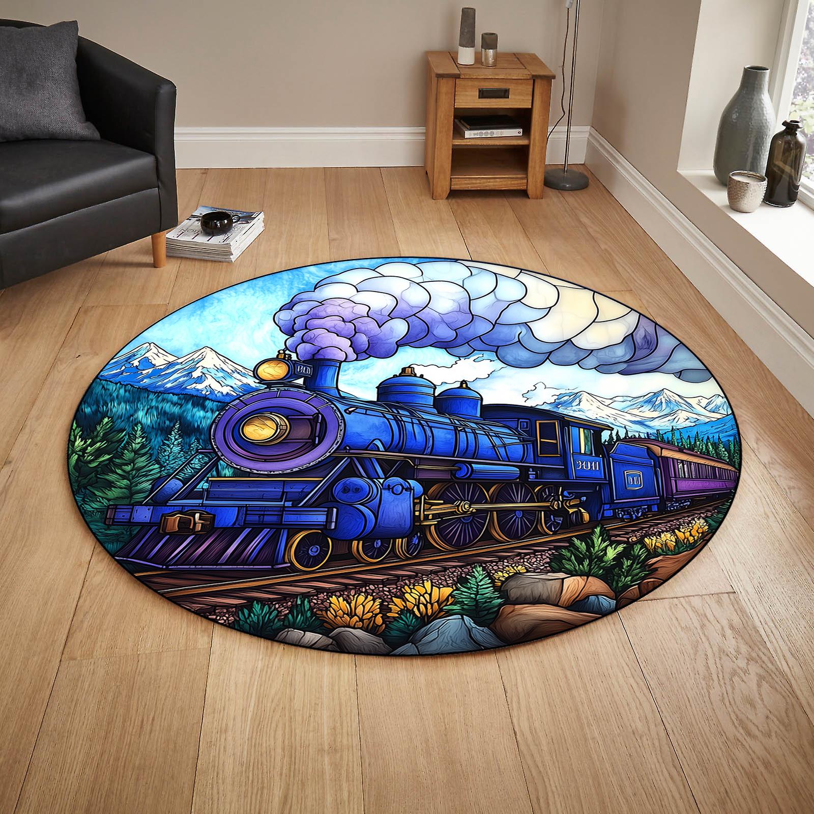 Red Train Rug Steam Train Round Rug: 3D Train Design, Non-slip Cotton Base - Etsy