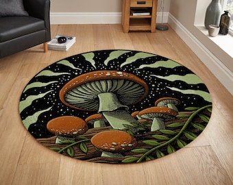 Mushroom Pattern Round Rug, Non-Slip Cotton Base, 24 inch
