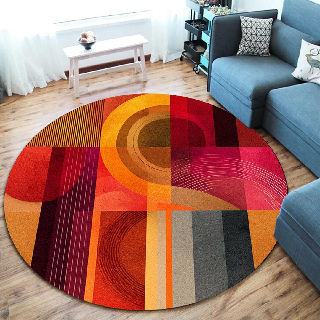 Colorful Mid-century Round Rug, Geometric Decor (24 Inches) - Etsy