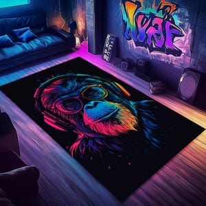 Monkey Rug, Banksy Monkey Rug, Cool Area Rug, Living Room Rug, Home Decor Rug, Modern Rug, Design Rug, Patterned Rug, Rug for Bedroom, Gift