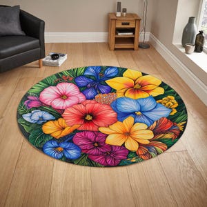 Tappeto a fiori, tappeto rotondo a fiori, tappeto floreale, tappeto a tema floreale, tappeto circolare a fiori, tappeto floreale, decorazione floreale, tappeto a fiori colorati