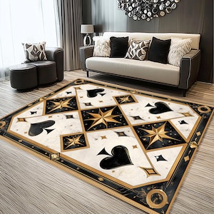 Tapete de design elegante, tapete dourado, tapete inspirado em playcard, tapete de design, tapete de sala de estar, tapete de área moderno, tapete de design de luxo, tapete de decoração