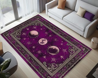 Purple Boho Star and Moon Rug: Astrology Decor