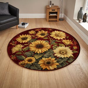 Runder Sonnenblumenteppich: Rot- und Gelb-Blumendekor (61 cm)