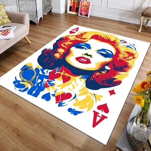 Tappeto Marilyn Monroe, tappeto colorato Marilyn Monroe, tappeto decorativo Marilyn Monroe, tappeto popolare, regalo per gli amanti di Marilyn Monroe, tappeto con carte da gioco