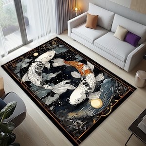 Koi Fish Decor, Koi Fish Area Rug, Koi Fish Design Rug, Japan Themed Rug, Japanese Rug, Koi Fish Patterned Rug, Fish Rug, Japanese Decor