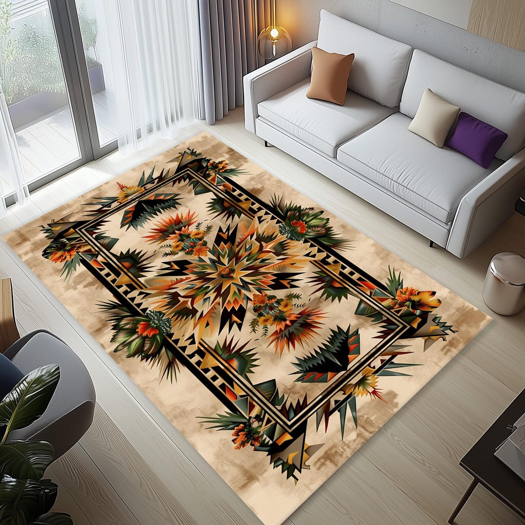 Aztec Area Rug: Tribal Floral Geometric Star Design - Etsy