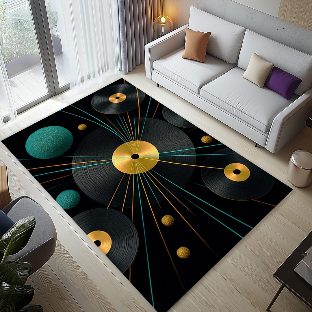 Vinyl Muisc Rug Neon Music Art Rug: Modern Vinyl Record Design - Etsy